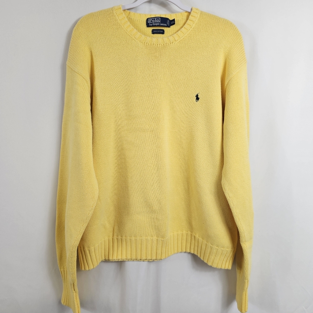Polo by Ralph Lauren Vintage Cable Knot Crew Neck Sweater In Yellow - Size XXL